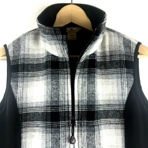 Woolrich Womens Sz Small Winter White Plaid Wool Blend Full Zip Winter Vest - Picture 3 of 6